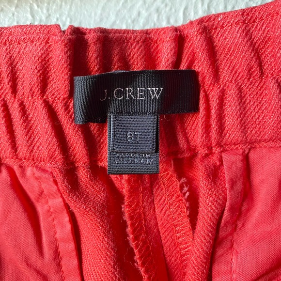 J.Crew Red Linen Blend Slit Hem Cropped Pants Elastic Waist Back Women's Size 8T - Picture 4 of 10